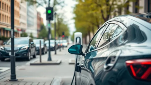 Carro elétrico recarregando em estação pública na rua de uma cidade