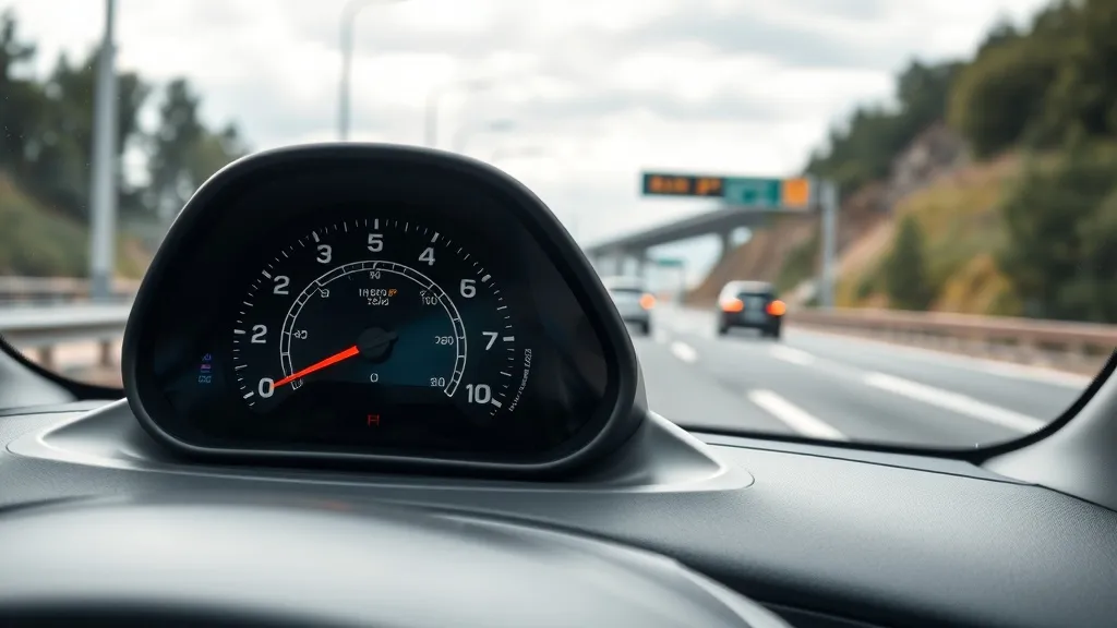 Carro elétrico em rodovia aberta com painel digital mostrando alta quilometragem percorrida