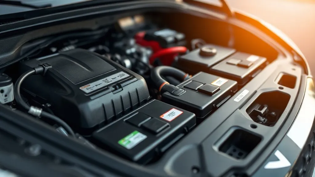 Sistema eletrônico de gerenciamento de bateria de carro elétrico com cabos e módulos de células expostos em bancada de engenharia