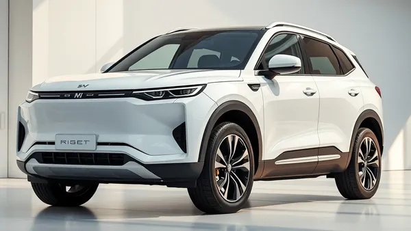 SUV elétrico moderno branco estacionado em ambiente urbano limpo, representando o segmento premium de elétricos