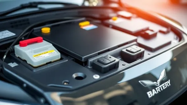 Bateria de alto voltagem de carro híbrido em bancada de serviço autorizado, com técnico em equipamento de diagnóstico