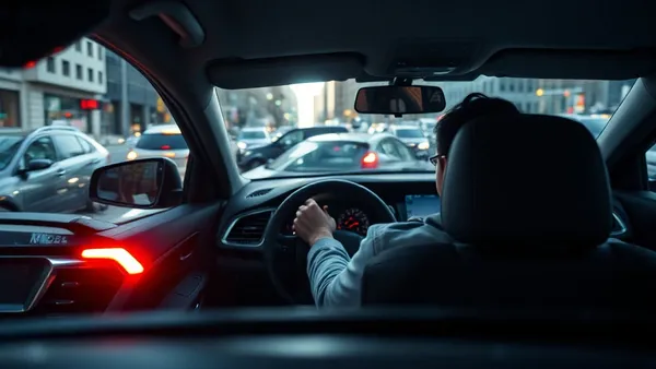 Carro híbrido usado como aplicativo parado no trânsito urbano com motorista ao volante