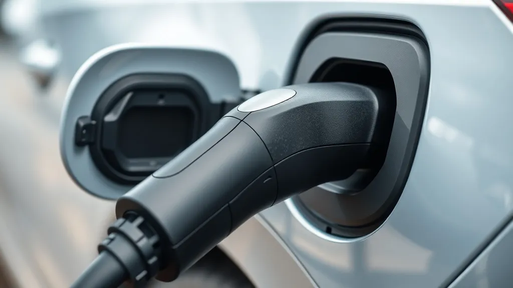 Porta de recarga de um carro híbrido plug-in em detalhe com cabo conectado