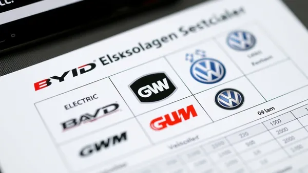 Planilha de custo total de propriedade de carros elétricos com logos de montadoras ao fundo em concessionária brasileira