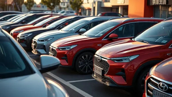 Pátio de concessionária com carros elétricos de marca chinesa expostos no Brasil