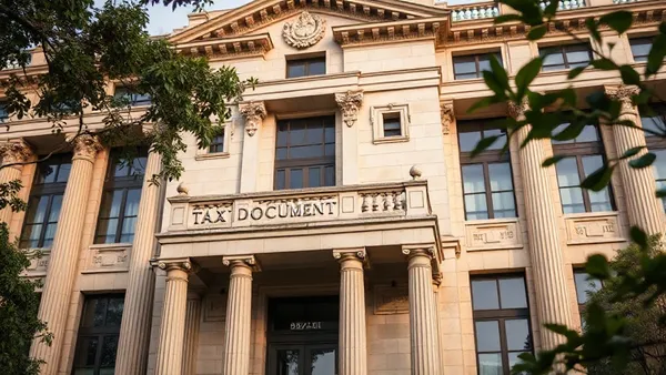 Documentos fiscais e prédio de órgão público relacionados à tributação de veículos no Brasil