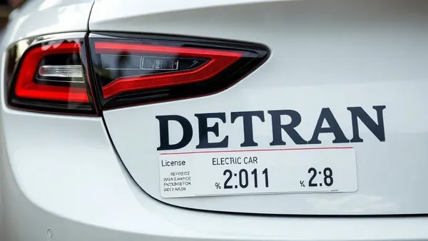 CRLV digital aberto no celular ao lado de chave de carro elétrico sobre mesa, representando licenciamento anual do veículo