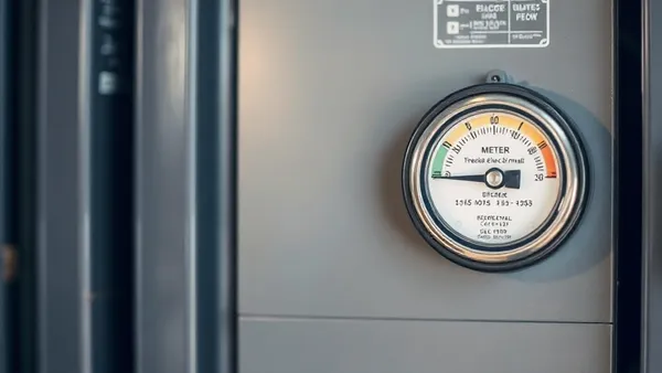 Quadro de distribuição elétrico residencial com disjuntores e medidor de energia