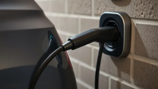 Cabo portátil de recarga de carro elétrico modo 2 conectado a tomada e ao veículo em garagem no Brasil
