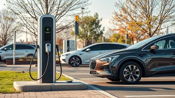 Carro elétrico conectado a eletroposto público de recarga rápida em posto de combustível no Brasil