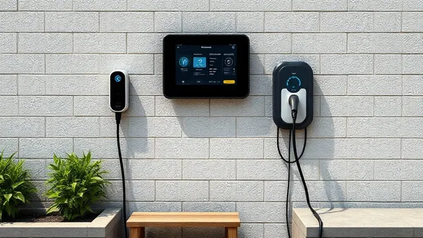 Carregador wallbox de carro elétrico instalado na parede de uma garagem residencial